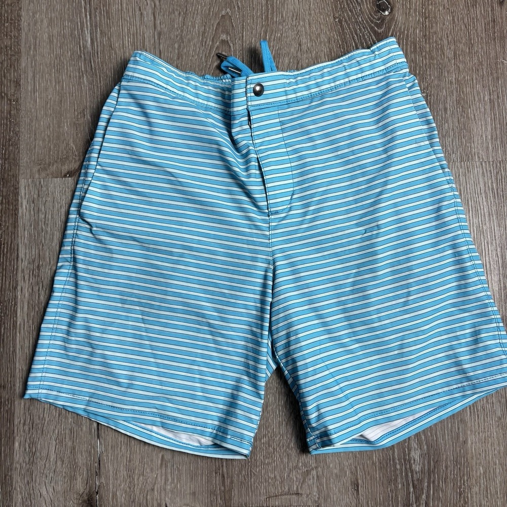 Lands End Mens S 28/30 Lined 7" Hybrid Swim Shorts Trunks Turquoise Stripe